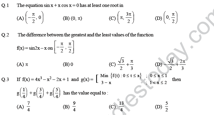 JEE Mathematics Application of Derivatives MCQs Set A-6