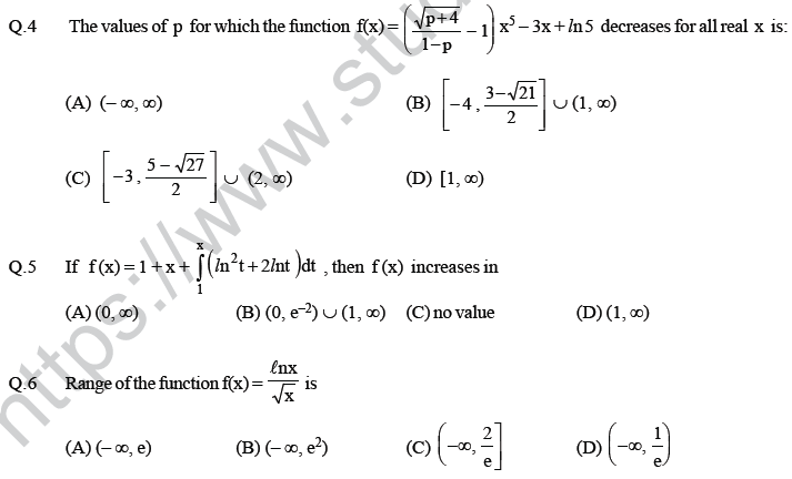 JEE Mathematics Application of Derivatives MCQs Set A-7