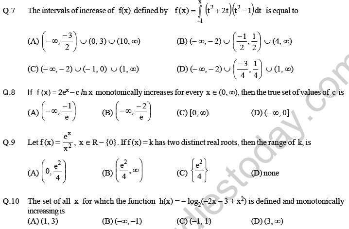 JEE Mathematics Application of Derivatives MCQs Set A-8