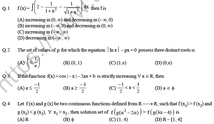 JEE Mathematics Application of Derivatives MCQs Set A-9