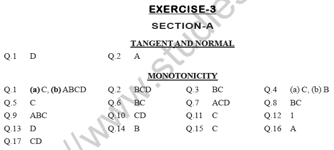 JEE Mathematics Application of Derivatives MCQs Set A-Ex-3,Set A