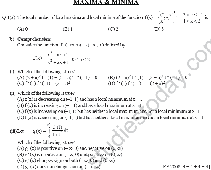JEE Mathematics Application of Derivatives MCQs Set A-Max