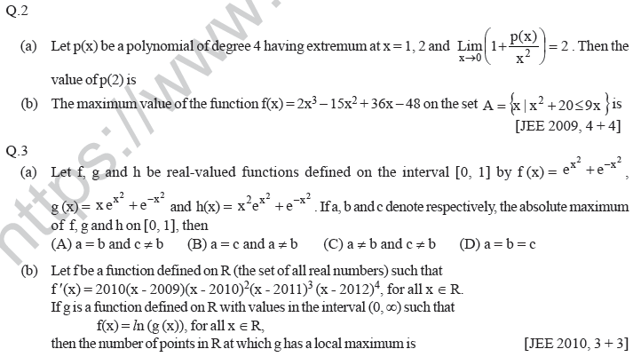 JEE Mathematics Application of Derivatives MCQs Set A-Max1