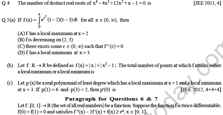 JEE Mathematics Application of Derivatives MCQs Set A-Max2