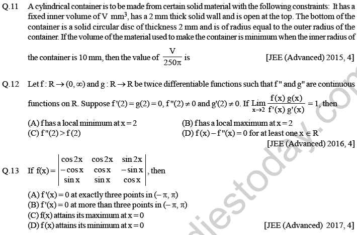 JEE Mathematics Application of Derivatives MCQs Set A-Max4
