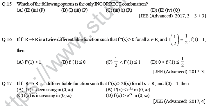 JEE Mathematics Application of Derivatives MCQs Set A-Q16