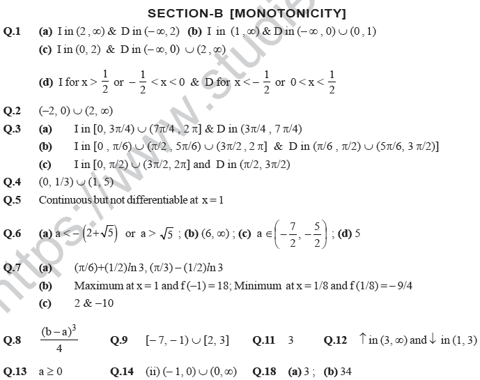JEE Mathematics Application of Derivatives MCQs Set A-Sec-B
