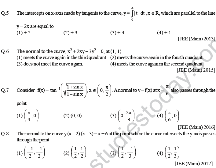 JEE Mathematics Application of Derivatives MCQs Set A-SecB-