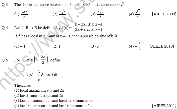 JEE Mathematics Application of Derivatives MCQs Set A-SecB-minima-