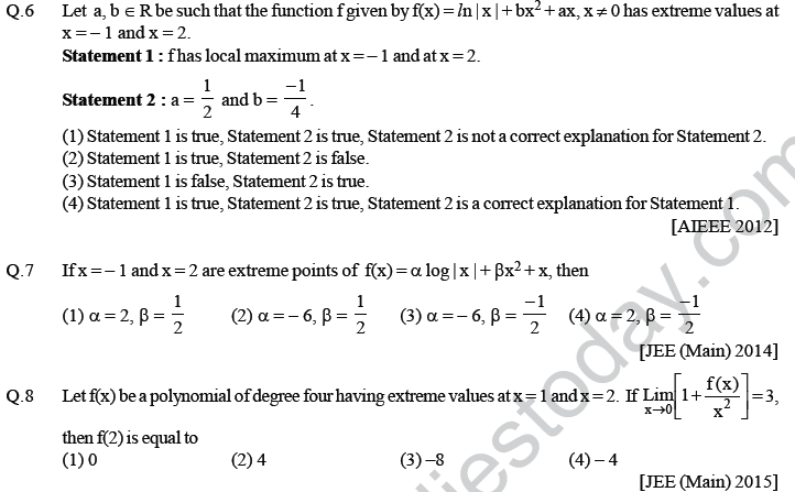 JEE Mathematics Application of Derivatives MCQs Set A-SecB-minima-1