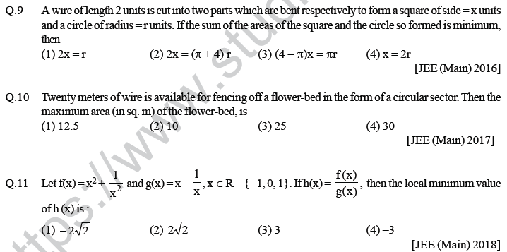 JEE Mathematics Application of Derivatives MCQs Set A-SecB-minima-2