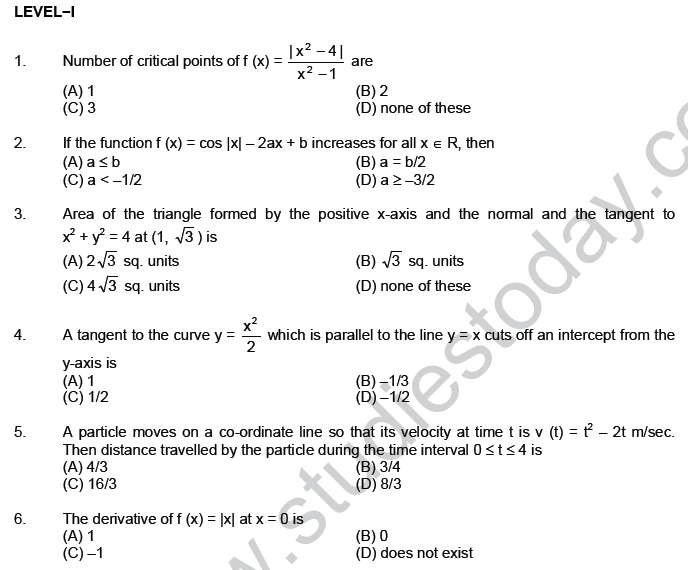 JEE Mathematics Application of Derivatives MCQs Set B-
