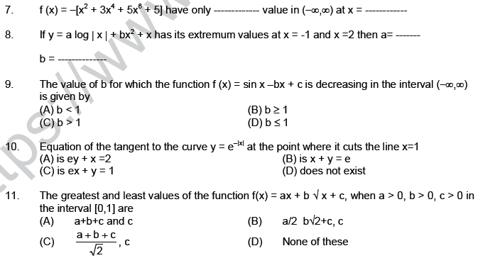 JEE Mathematics Application of Derivatives MCQs Set B-1