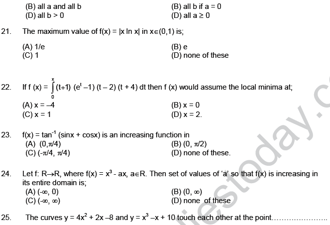 JEE Mathematics Application of Derivatives MCQs Set B-10