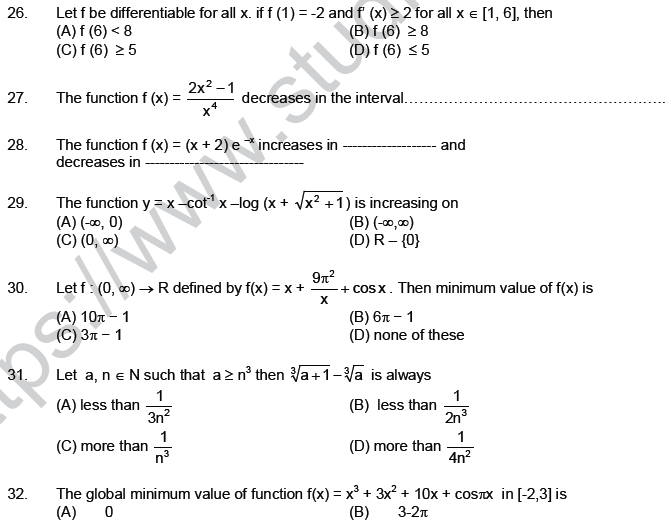 JEE Mathematics Application of Derivatives MCQs Set B-11