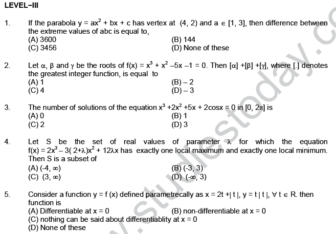 JEE Mathematics Application of Derivatives MCQs Set B-15
