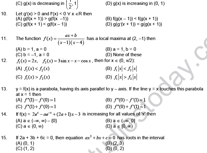 JEE Mathematics Application of Derivatives MCQs Set B-17