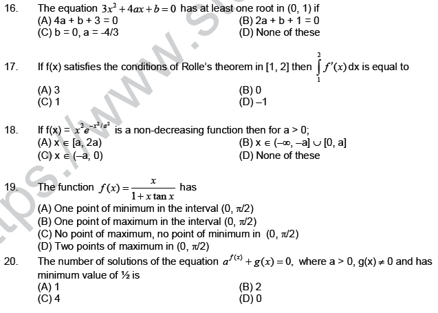 JEE Mathematics Application of Derivatives MCQs Set B-18