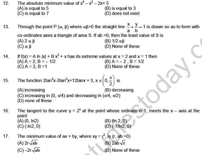 JEE Mathematics Application of Derivatives MCQs Set B-2
