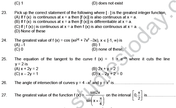 JEE Mathematics Application of Derivatives MCQs Set B-4