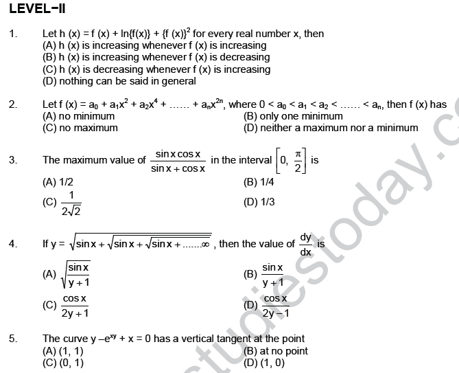 JEE Mathematics Application of Derivatives MCQs Set B-6