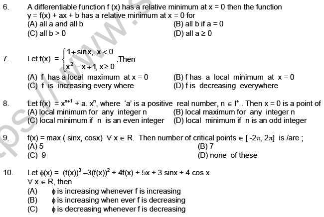 JEE Mathematics Application of Derivatives MCQs Set B-7