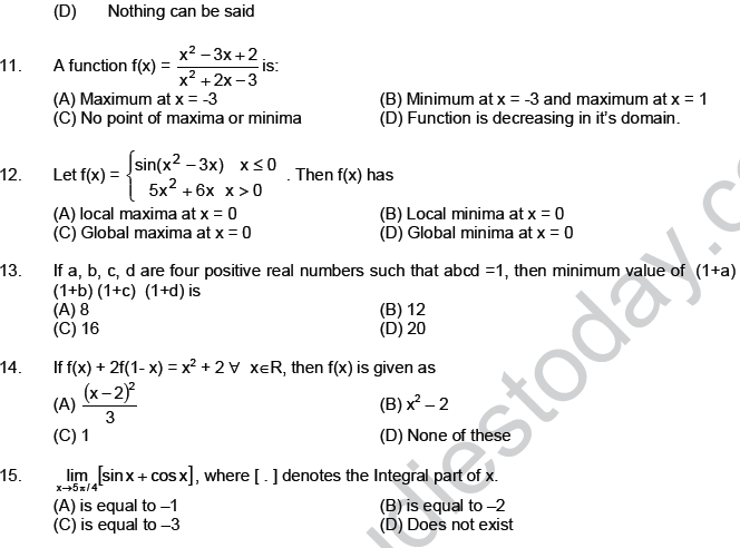 JEE Mathematics Application of Derivatives MCQs Set B-8