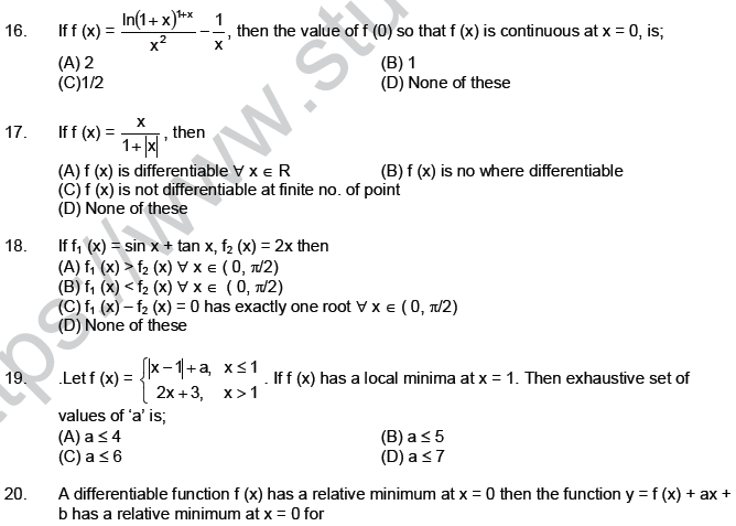 JEE Mathematics Application of Derivatives MCQs Set B-9