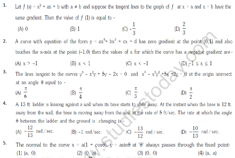 JEE Mathematics Application of Derivatives MCQs Set C-