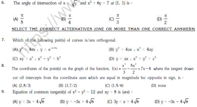 JEE Mathematics Application of Derivatives MCQs Set C-1
