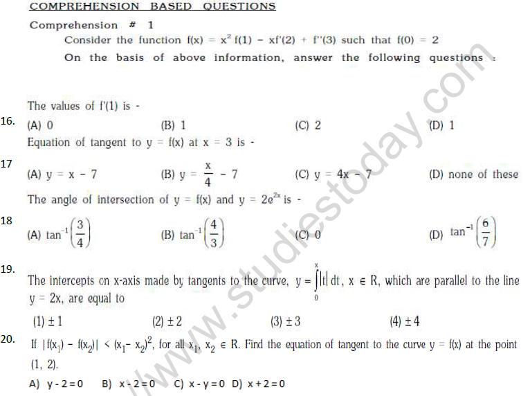 JEE Mathematics Application of Derivatives MCQs Set C-4