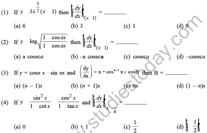 JEE Mathematics Application of Derivatives MCQs Set D-