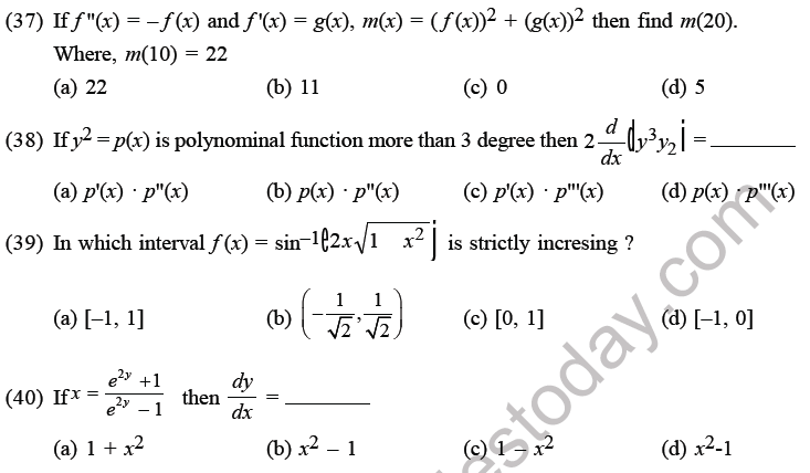 JEE Mathematics Application of Derivatives MCQs Set D-10