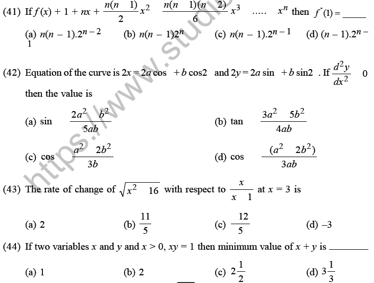 JEE Mathematics Application of Derivatives MCQs Set D-11