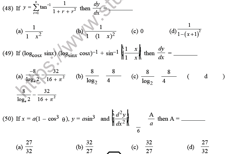 JEE Mathematics Application of Derivatives MCQs Set D-14