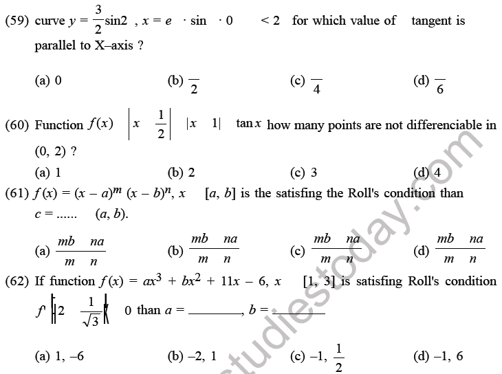 JEE Mathematics Application of Derivatives MCQs Set D-17