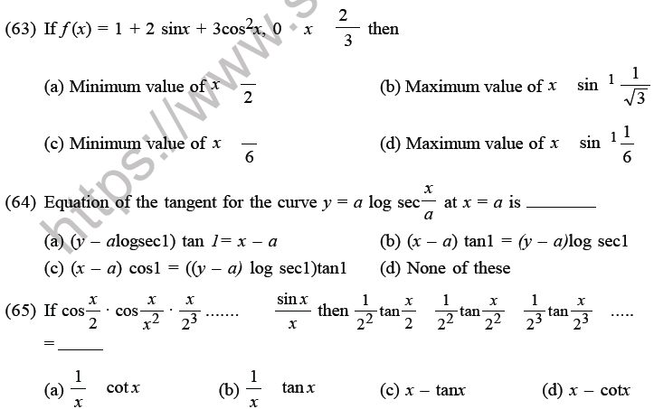 JEE Mathematics Application of Derivatives MCQs Set D-18