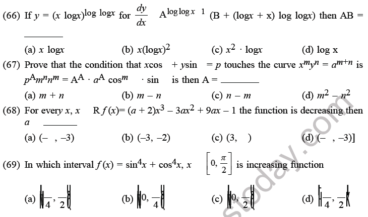 JEE Mathematics Application of Derivatives MCQs Set D-19