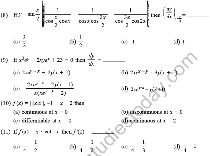 JEE Mathematics Application of Derivatives MCQs Set D-2
