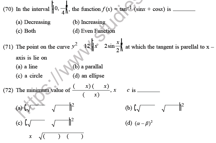 JEE Mathematics Application of Derivatives MCQs Set D-20