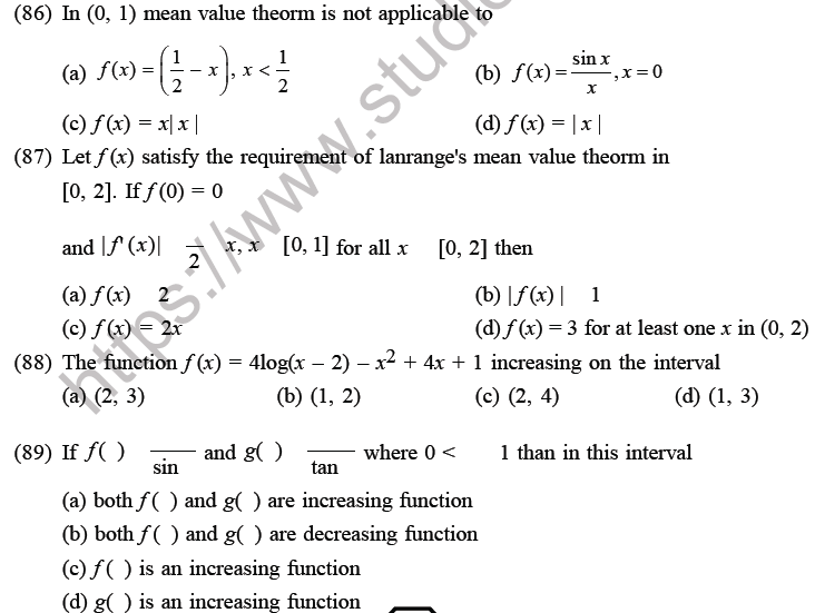 JEE Mathematics Application of Derivatives MCQs Set D-24