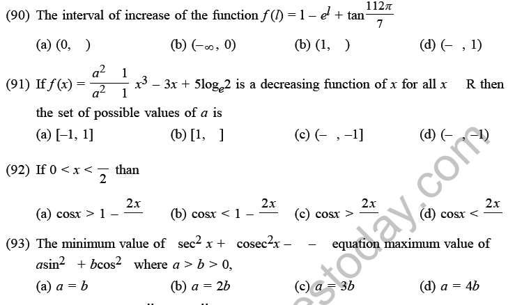 JEE Mathematics Application of Derivatives MCQs Set D-25