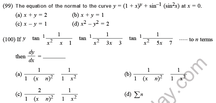 JEE Mathematics Application of Derivatives MCQs Set D-27