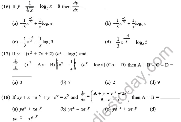 JEE Mathematics Application of Derivatives MCQs Set D-4