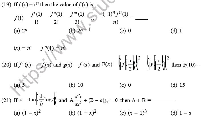 JEE Mathematics Application of Derivatives MCQs Set D-5