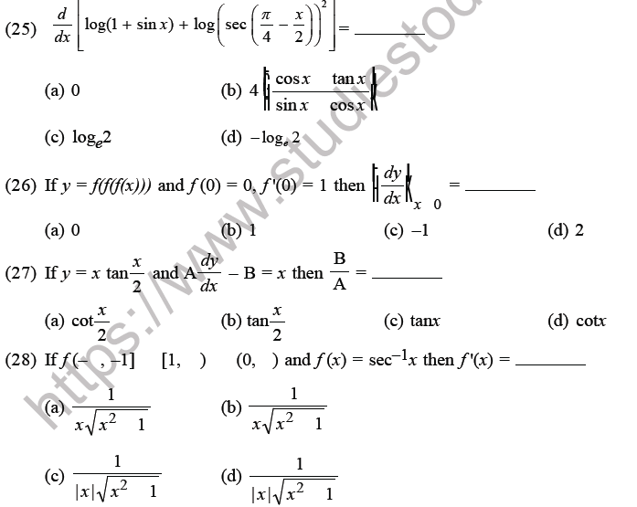 JEE Mathematics Application of Derivatives MCQs Set D-7