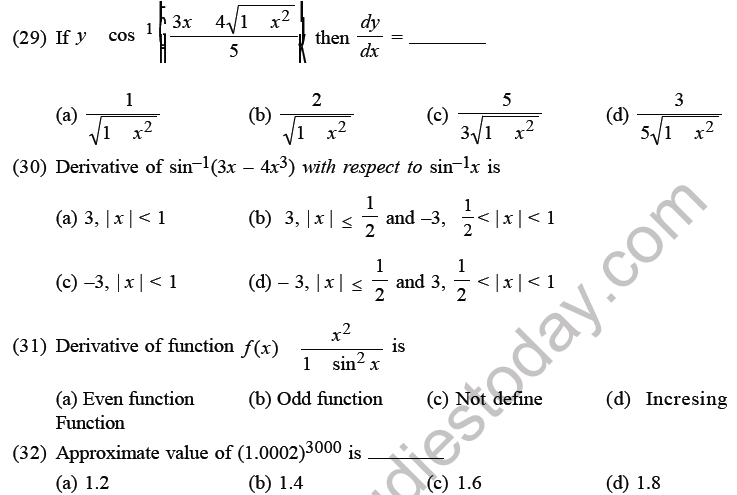 JEE Mathematics Application of Derivatives MCQs Set D-8