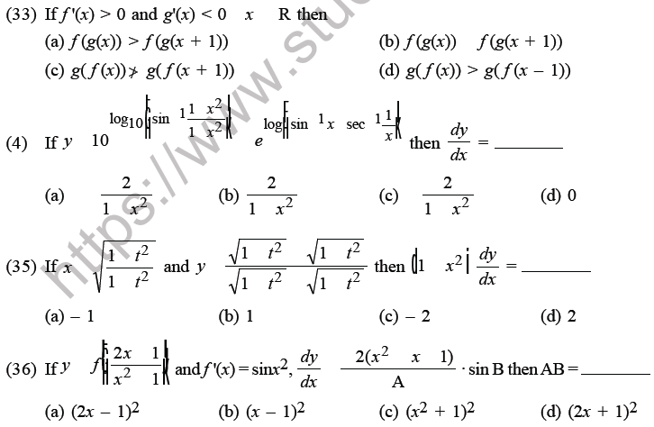 JEE Mathematics Application of Derivatives MCQs Set D-9