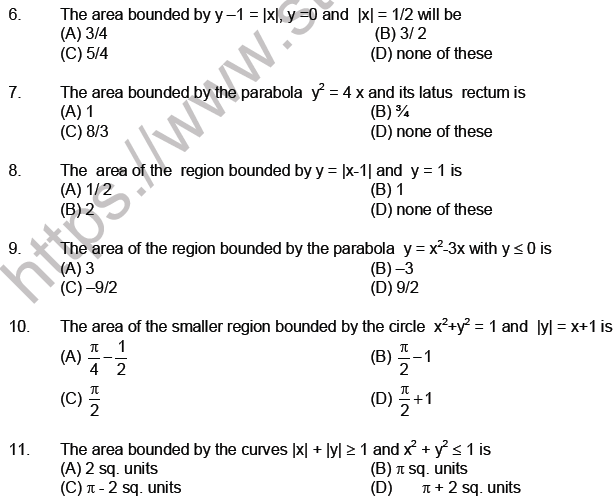 JEE Mathematics Area under Curve MCQs Set A-1