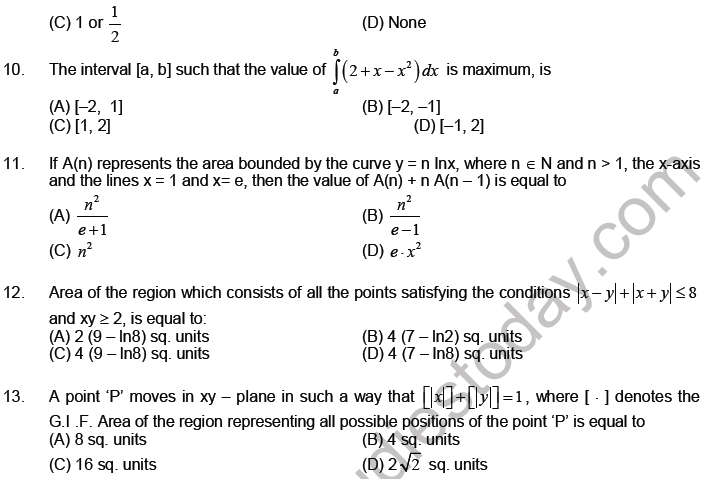 JEE Mathematics Area under Curve MCQs Set A-10